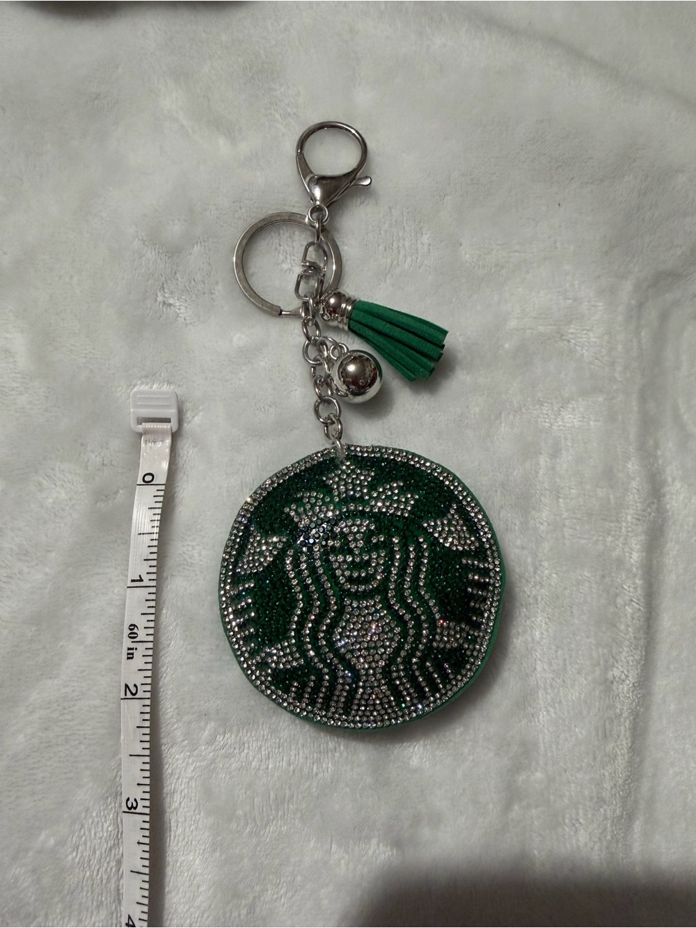 Inspired Rhinestone Logo Keychain with Silver Tassel Charm